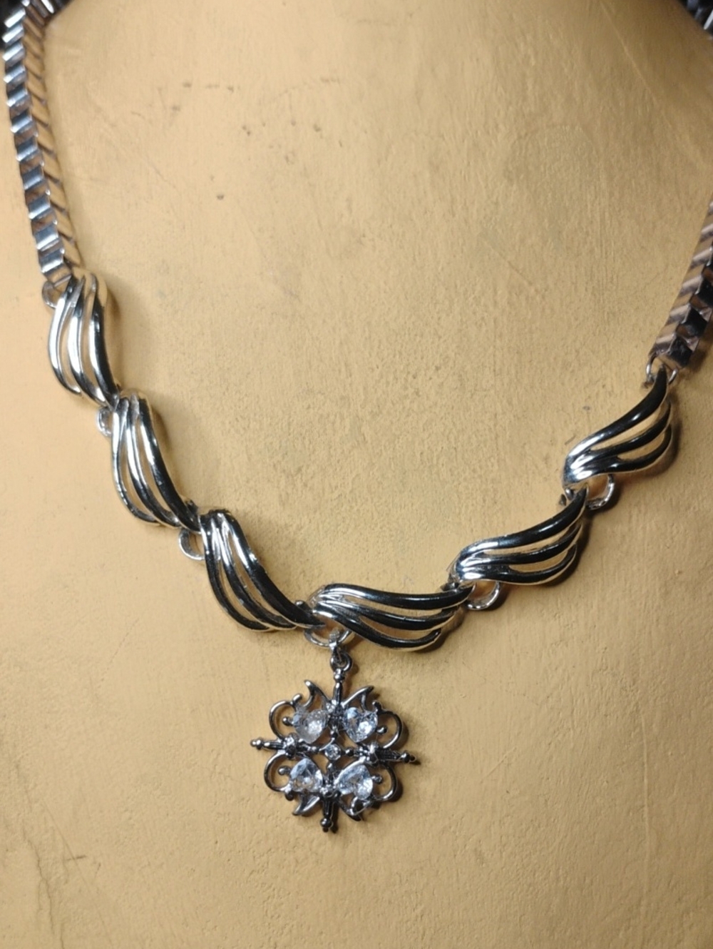 Reworked Vintage Silver Statement Rhinestone Choker